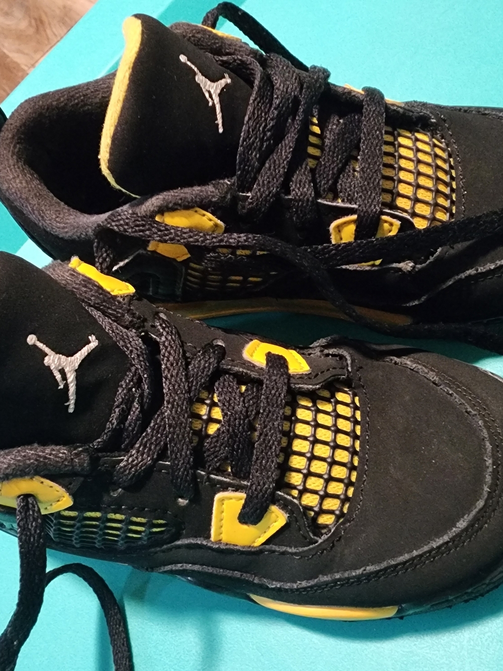 Jordan Kids Black and Yellow Mesh Basketball Sneakers - Picture 2 of 6